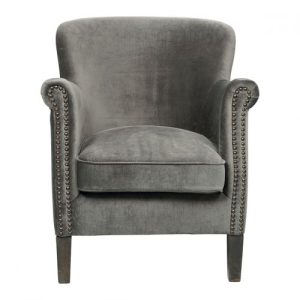 Sillón de Terciopelo en Tono Gris Oscuro con Detalles de Tachuelas