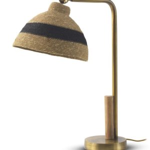 Lámpara de Sobremesa de Metal con Pantalla de Fibra Natural Trenzada Negra