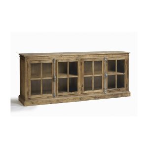 Aparador de Madera Maciza con Puertas de Vidrio y Herrajes Vintage