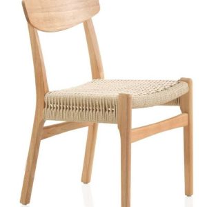 Silla de Madera de Hevea con Asiento Trenzado
