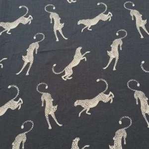 TELA ESTAMPADA GUEPARDOS C/NEGRO – 70% VISCOSA 30% LINO – ANCHO 280 CM