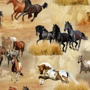 TELA ESTAMPADA DE ALGODÓN HORSES ANCHO 280 CM