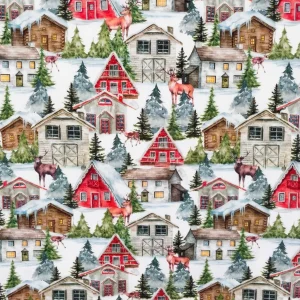 TELA DE NAVIDAD CASAS NEVADAS – 100% ALGODÓN – 280 CM