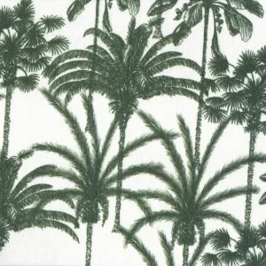 TELA RESINADA PALMERAS VERDE Y BLANCO 140CM – 50% ALGODÓN 50% POLIÉSTER
