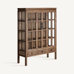 Vitrina de Madera de Olmo Natural con Puertas Acristaladas