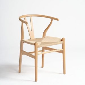 Silla Wishbone de Madera de Fresno con Asiento de Enea